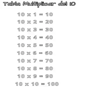 imagen para pintar de la tabla de multiplicar del diez
