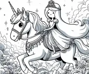 Dibujo de princesa con unicornio para colorear