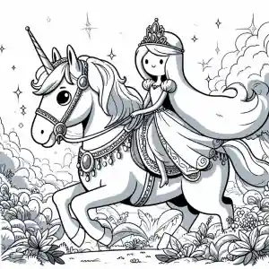 Dibujo de princesa con unicornio para colorear