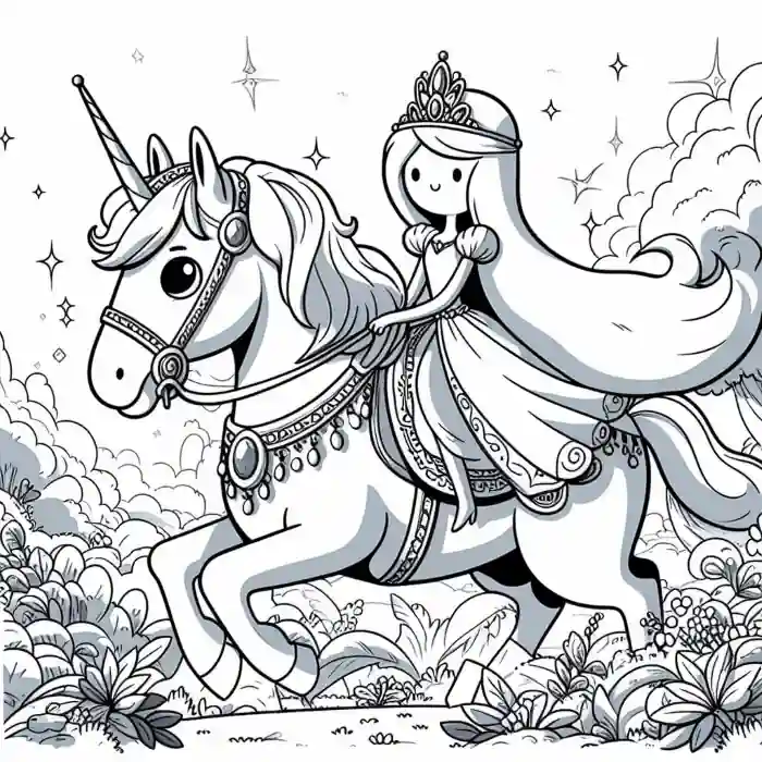 Imagen de princesa con unicornio para pintar
