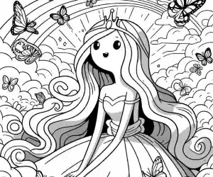 Dibujo de Princesa con mariposas para colorear