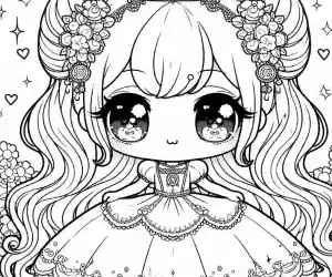 Dibujo de princesa kawaii para colorear