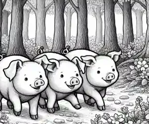 Imagen Tres cerdos en el bosque para pintar