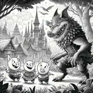 Dibujo de cuento tres cerditos para colorear