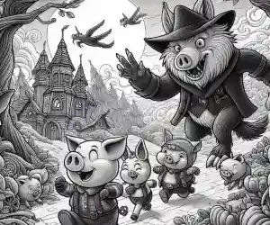 Imagen de los 3 cerditos huyendo para pintar