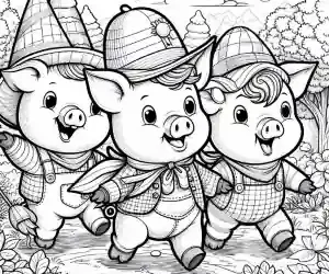 Dibujo de los tres cerdito cantando para colorear