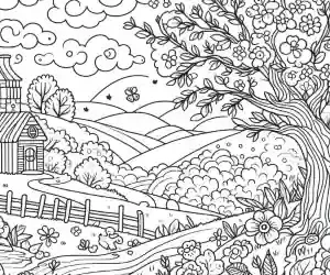 Imagen paisaje primaveral para pintar