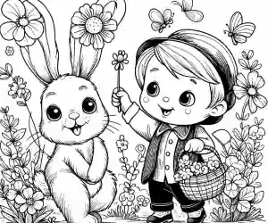 Imagen niño y conejito para pintar