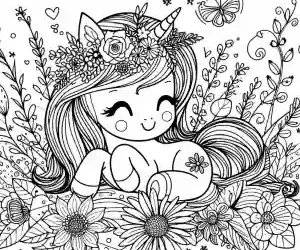 Dibujo de unicornio en primavera para colorear