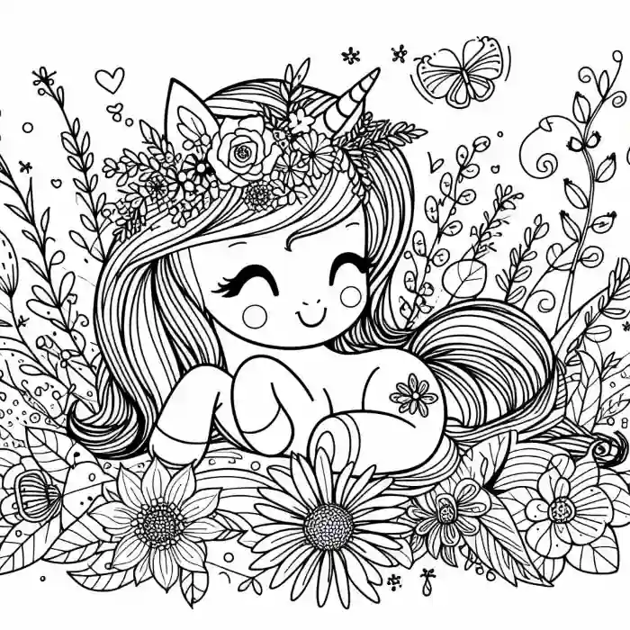 Imagen de unicornio en primavera para pintar