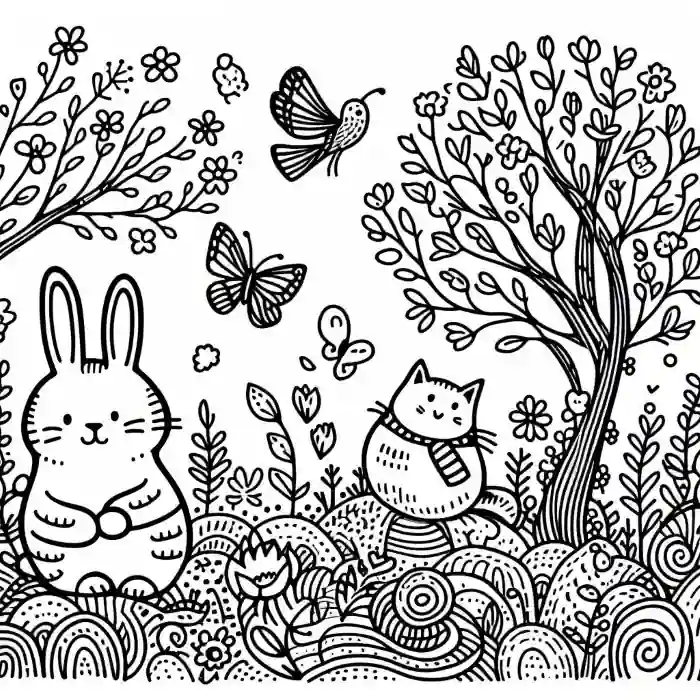 Imagen animalitos en primavera para pintar