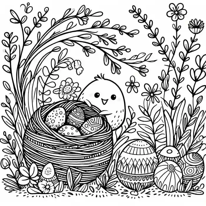 Dibujo pajarito con nido para colorear