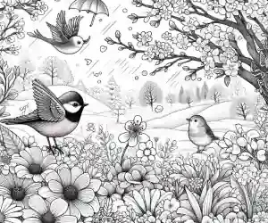 Imagen pájaros y margaritas para pintar