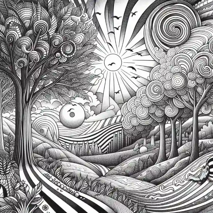 Paisaje primavera Opt Art para colorear