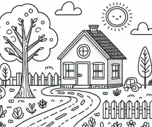 Dibujo de casa con jardín para colorear