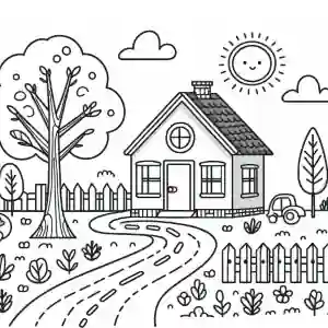 Dibujo de casa con jardín para colorear