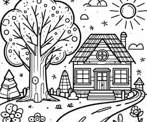 Imagen casa con camino para pintar