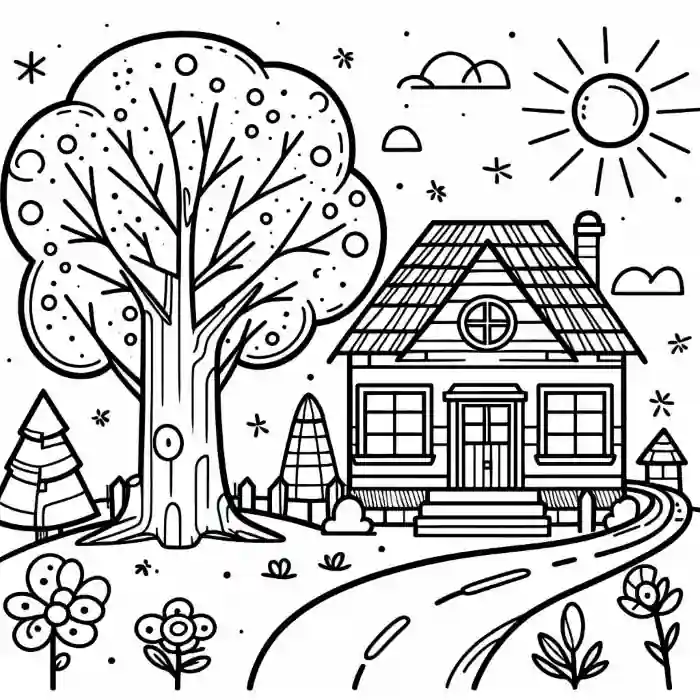 Dibujo casa con camino para colorear