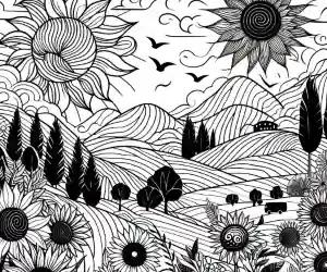 Dibujo girasoles en verano para colorear