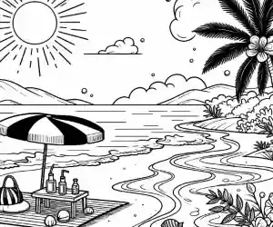 Dibujo día de playa en para colorear