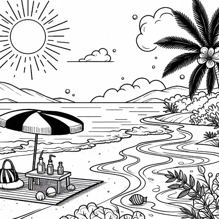 Imagen día de playa en para pintar