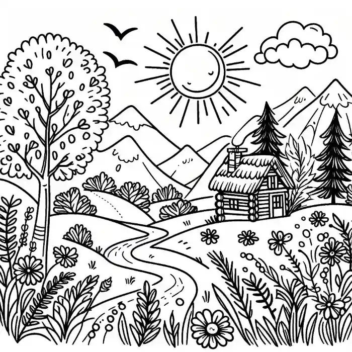 Dibujo de casita de verano para colorear