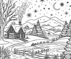 Dibujo finca en invierno para colorear