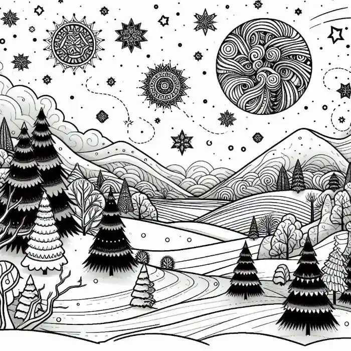 Dibujo invernal fantasía para colorear