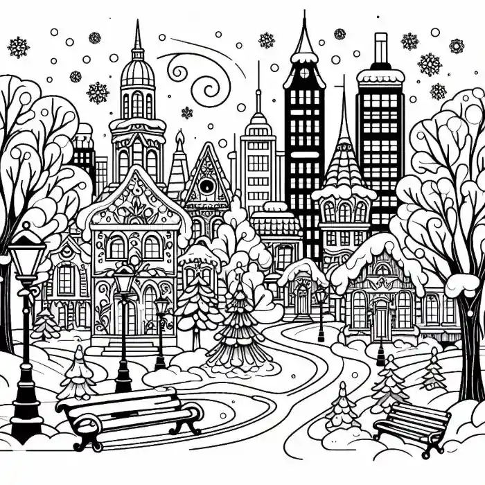 Dibujo ciudad en invierno para colorear dibujo-ciudad-en-invierno-para-colorear