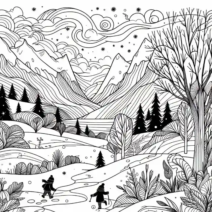 Imagen montañas nevadas en invierno para pintar