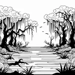 Dibujo árboles en marismas para colorear