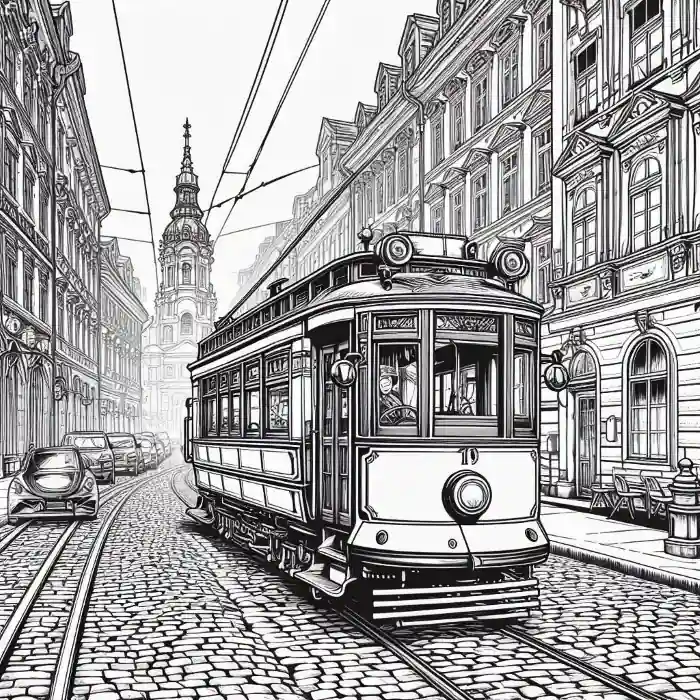 Dibujo de tranvía antiguo para colorear