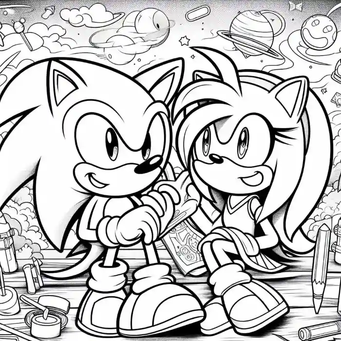 Dibujo de Sonic y Emi para colorear