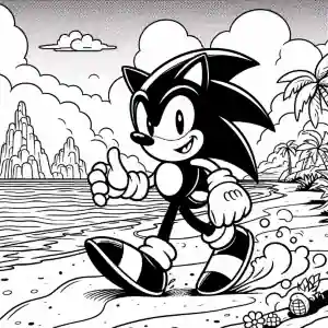 Imagen de Sonic en la playa para pintar