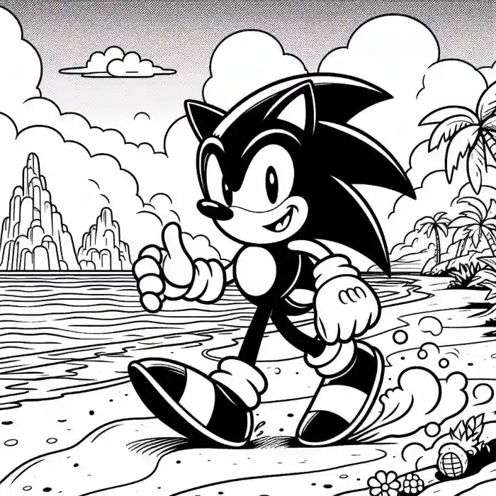 Dibujo de Sonic en la playa para colorear