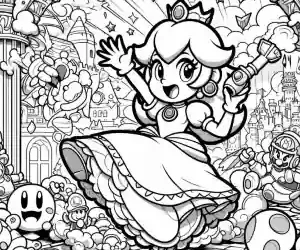 Dibujo de Mario Bross y princesa Peach para colorear