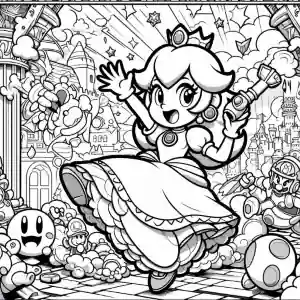 Dibujo de Mario Bross y princesa Peach para colorear