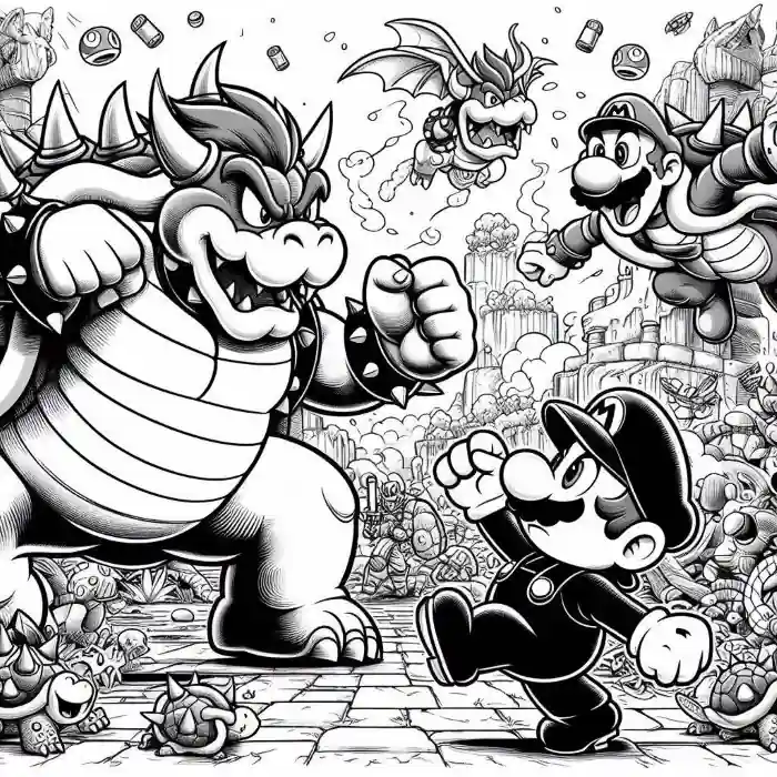 Dibujo Mario Bross vs Bowser para colorear