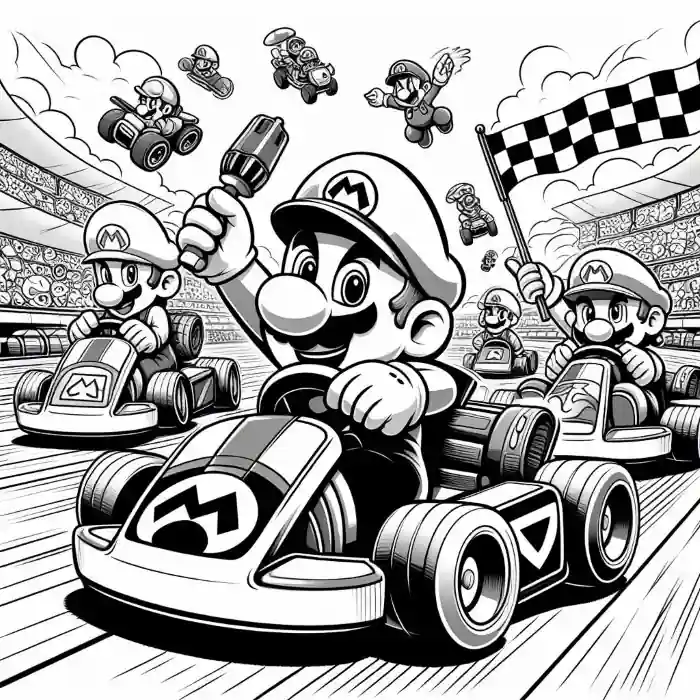 Dibujo de Mario en carrera de coches para colorear