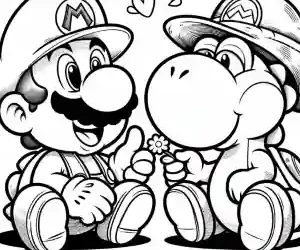 Imagen de Mario y Yoshi corazón para pintar