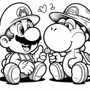 Imagen de Mario y Yoshi corazón para pintar