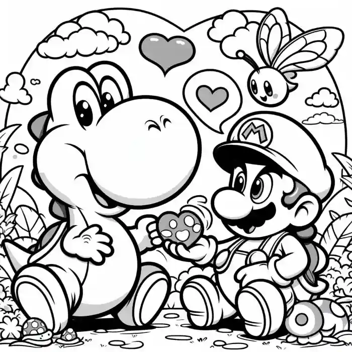 Amistad entre Mario Bross y Yoshi para colorear