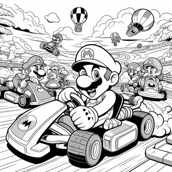 Imagen Carrera del juego Mario kart para pintar