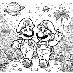 Dibujo Mario y Luigi de paseo para pintar