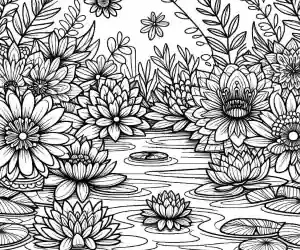 Dibujo de flores en el rio para colorear