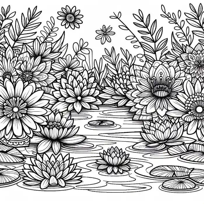 Dibujo de flores en el rio para colorear