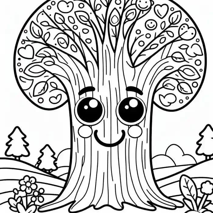 Dibujo de árbol kawaii para colorear