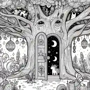 Imagen árbol con puerta mágica para pintar