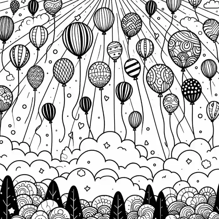 Dibujo de cielo lleno de globos para colorear
