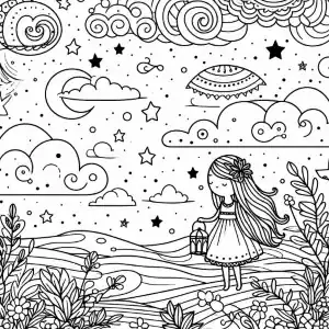 Imagen niña y cielo para pintar